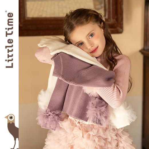 littletime女童毛衣2025秋冬花边袖口百搭保暖亲肤百搭高级感毛衣 商品图0