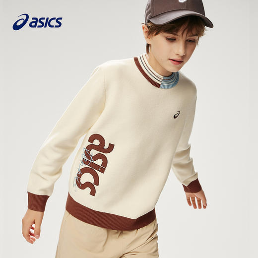ASICS/亚瑟士童装25年冬季儿童LOGO绣花撞色领毛衫舒适柔软百搭 商品图1