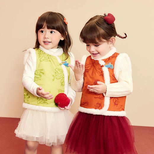 迷你巴拉巴拉女童夹棉马甲新中式儿童保暖棉服背心2025新年冬季 商品图2