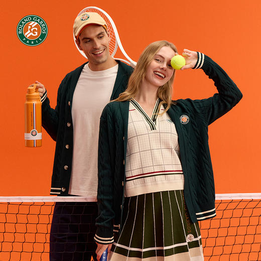 罗兰加洛斯法网开衫毛衣麻花纹V领男女春秋季针织衫宽松毛线外套 商品图0