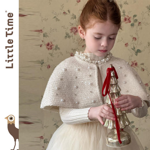 littletime女童连衣裙2025秋冬富家千金风小香风珍珠斗篷收腰裙 商品图0