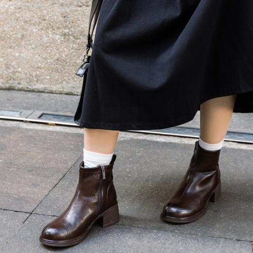 纪华菲拉链粗跟短靴|5.5cm跟高，增高显腿细，单里/加绒可选 商品图1