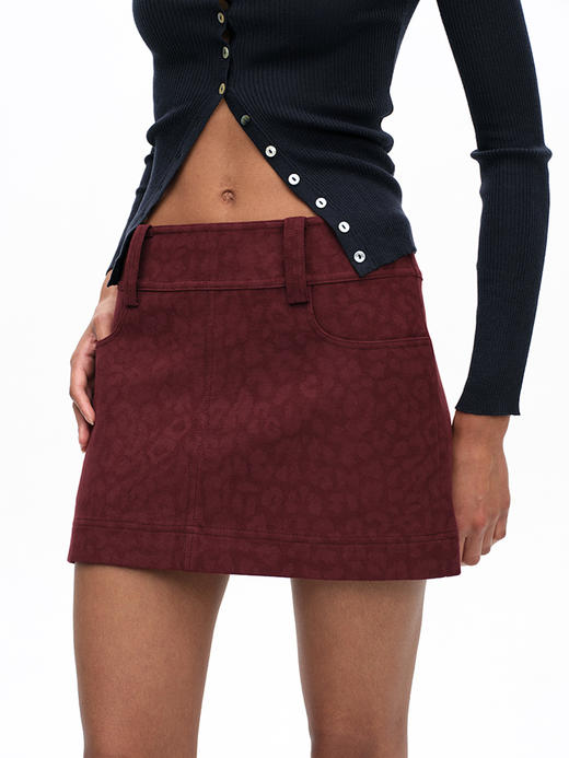 TR她热 绯闻女孩 酒红色豹纹印花复古显瘦显腿A字半裙短裙 商品图4