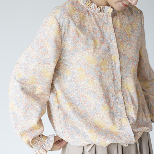 绽放838朵/纯棉细条灯芯绒花色木耳边长袖衬衫外套女新款叠穿衬衣 商品图2