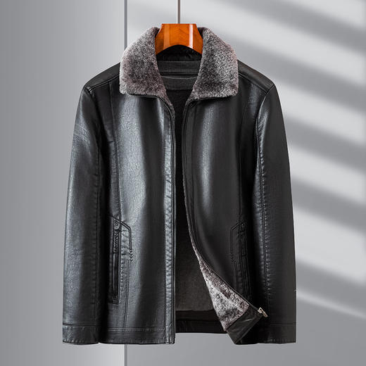 冬季皮夹克中老年男士皮衣加绒加厚爸爸冬装皮毛一体爷爷装 商品图3