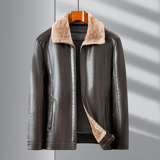 冬季皮夹克中老年男士皮衣加绒加厚爸爸冬装皮毛一体爷爷装 商品图4
