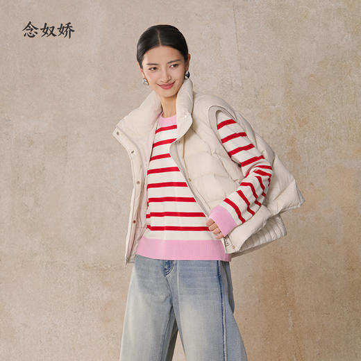 【商场同款】CNK5B85 “氛围条纹控”  纯羊毛条纹毛衫 粉色拼接活泼减龄 商品图1