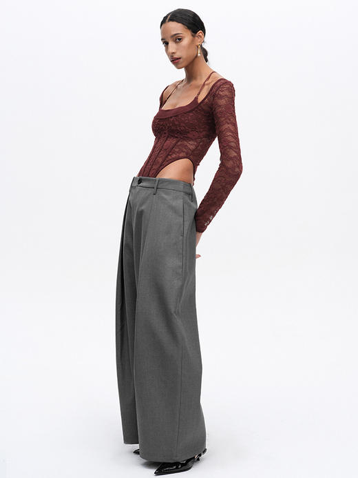 TR她热 性感判官 红棕黑色蕾丝带胸垫显瘦性感修身连体衣打底 商品图3