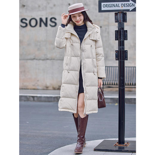 红念奶白色鹅绒连帽羽绒服女长款面包服冬季2025新款高端冬装外套 商品图1