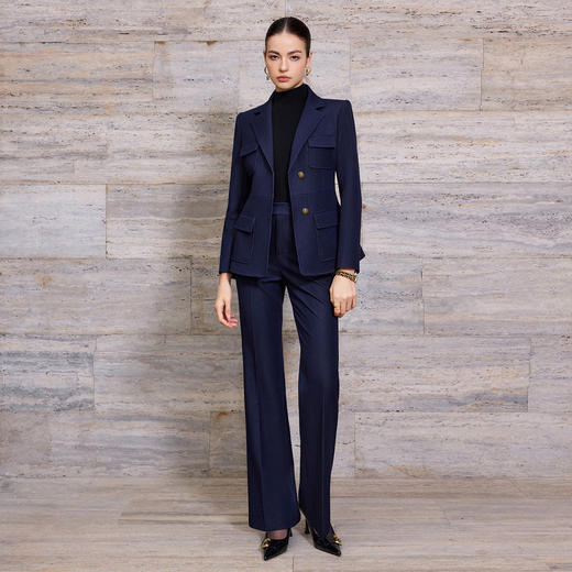 IWY/藏青色高端英伦风系带西装套装秋冬智感蓝调职场气质百搭牛仔蓝西装高腰显瘦直筒裤女CP2558 商品图2