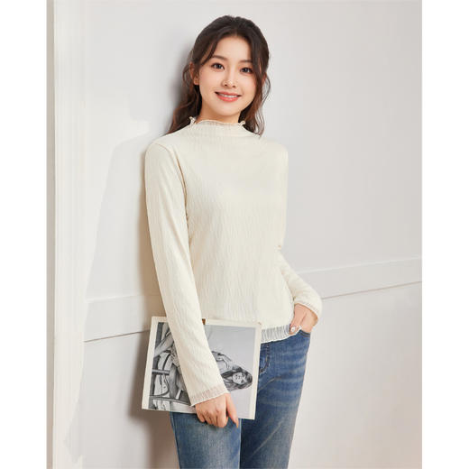 【微胖】 IEF/爱依服2025大码女装秋冬 法式温柔风通勤百搭薄绒蕾丝上衣DP39167-A- 商品图2