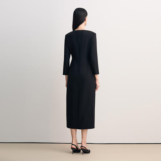 EITIE爱特爱V领腰封结合褶裥设计层次感简约大气礼服8577204 商品图5