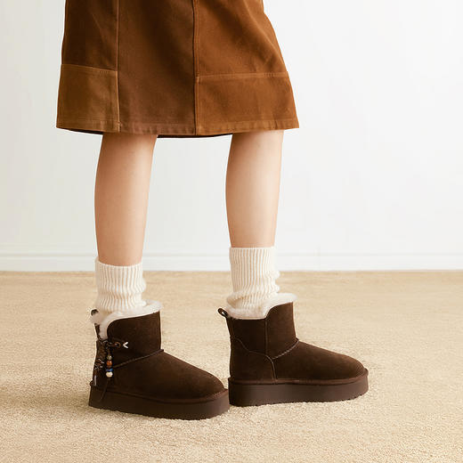 千百度厚底串珠雪地靴女加绒保暖棉鞋暖暖靴A25725055 商品图3