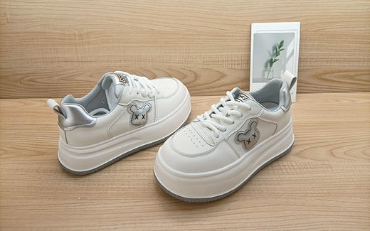 豪行秋季新款24363001真皮百搭厚底小白鞋休闲增高女鞋板鞋 商品图4