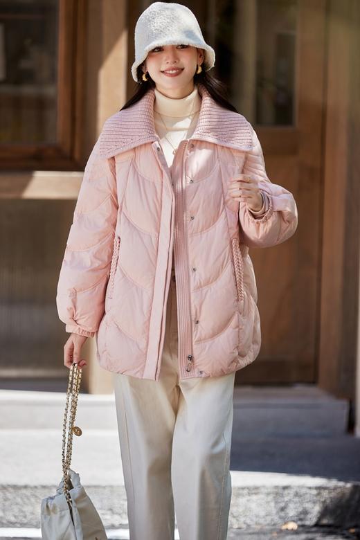 L.Fleuri 粉色减龄休闲针织翻领羽绒服外套 21770 商品图1