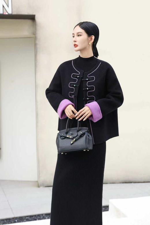 伯妮斯茵 | 新中式国风 盘扣撞色双面呢外套 圆领短款毛呢上衣 秋冬气质复古外套 SZ6A18 商品图0