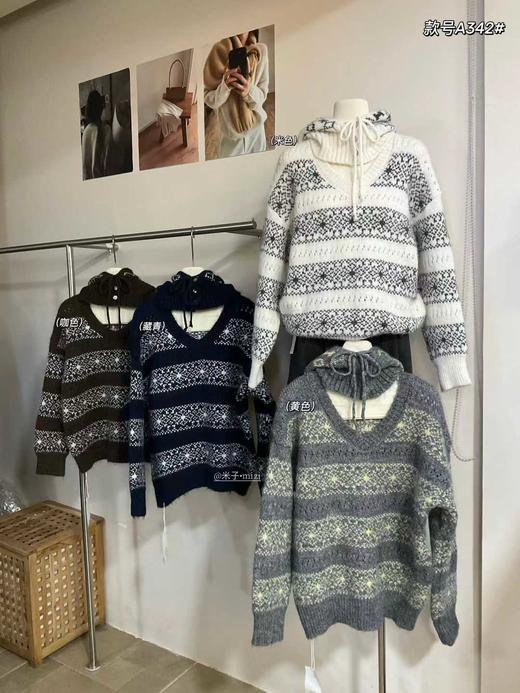 GZ复古宽松套头费尔岛带帽两件套毛衣(LH)-168793841 商品图2