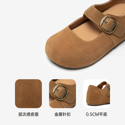 【上新】千百度薄底全包勃肯鞋女2026春冬新款平底玛丽珍深口休闲真皮单鞋A26125362 商品图3