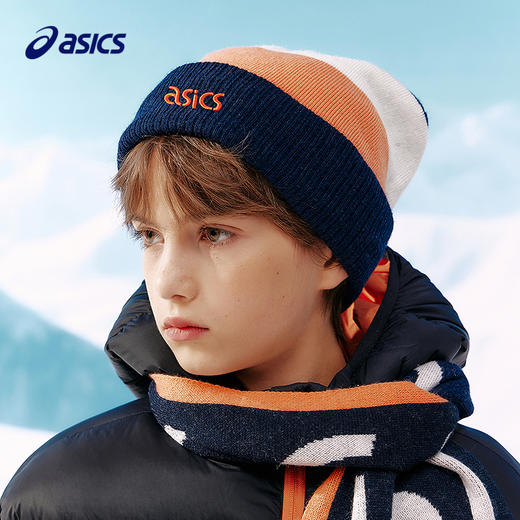 ASICS/亚瑟士儿童25年冬季中性条纹毛线帽防风保暖弹力百搭 商品图0