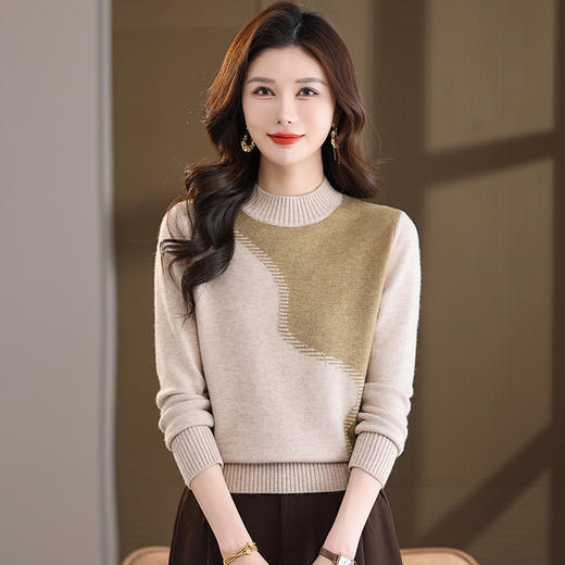 FCY 针织套头毛衫半高领毛衣大码洋气提花厚毛衣 商品图4