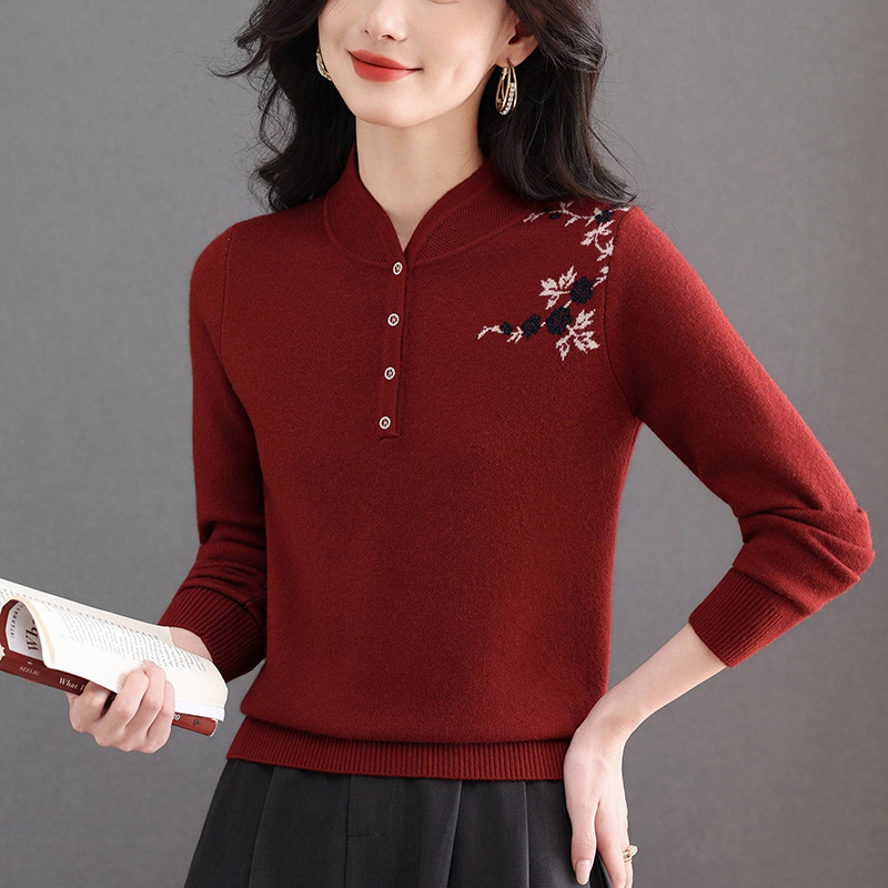 新中式立领毛衣今年流行漂亮上衣，内搭宽松洋气打底衫CC-101-92596