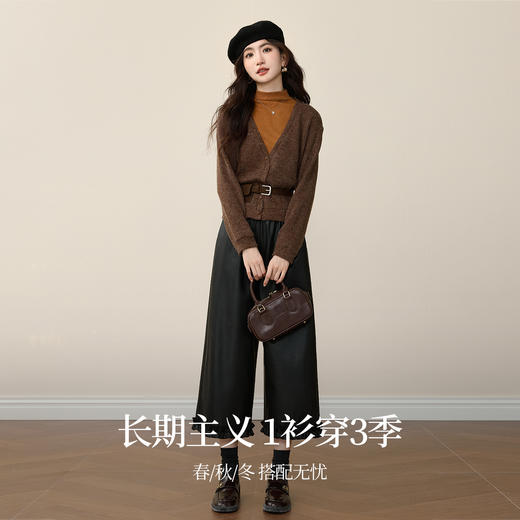 【12/10新品6折】熙世界假两件撞色半高领毛衣女2025年秋冬新款复古别致打底针织衫 商品图2