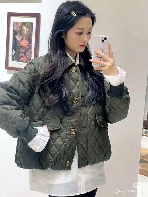 D121016女士绗缝防泼水菱格翻领单排扣棉服夹克外套 商品图3
