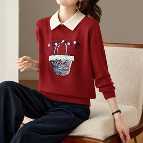 翻领撞色针织衫女长袖内搭，洋气减龄毛衣漂亮打底上衣CC-27-25260