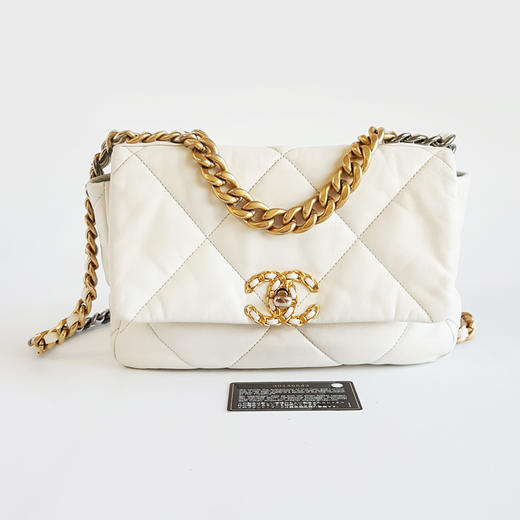 【95新】CHANEL香奈儿19BAGAS1160B0338610601小号白色金扣19BAG单肩手提斜挎包女士 171125NJS01 商品图1