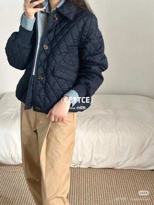 D121016女士绗缝防泼水菱格翻领单排扣棉服夹克外套 商品图6