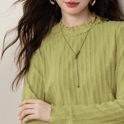 【12/10新品6折】熙世界法式木耳花边针织T恤女2025秋冬新款喇叭袖上衣内搭打底衫 商品图3