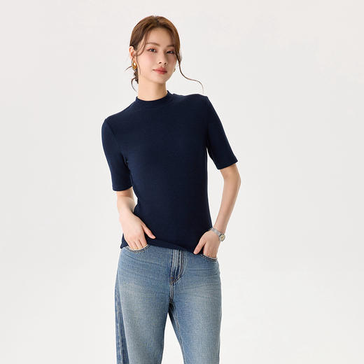 【大牌品质】女士全新升级德绒天丝棉短袖 秋冬新品圆领保暖内搭修身德绒短袖 商品图1