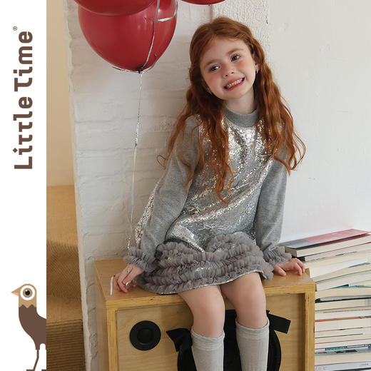 littletime女童连衣裙2025秋冬新款儿童韩版亮片蝴蝶结公主裙 商品图0