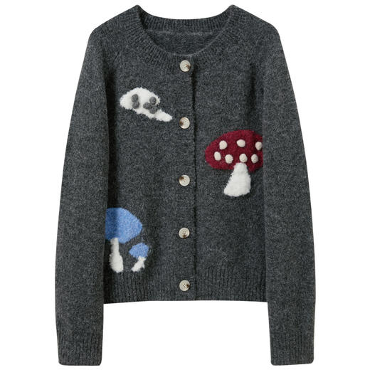 三彩2026春季新款宽松圆领针织衫趣味减龄长袖开衫外套显瘦M 商品图4