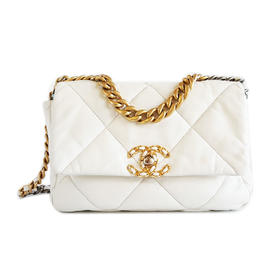 【95新】CHANEL香奈儿19BAGAS1160B0338610601小号白色金扣19BAG单肩手提斜挎包女士 171125NJS01