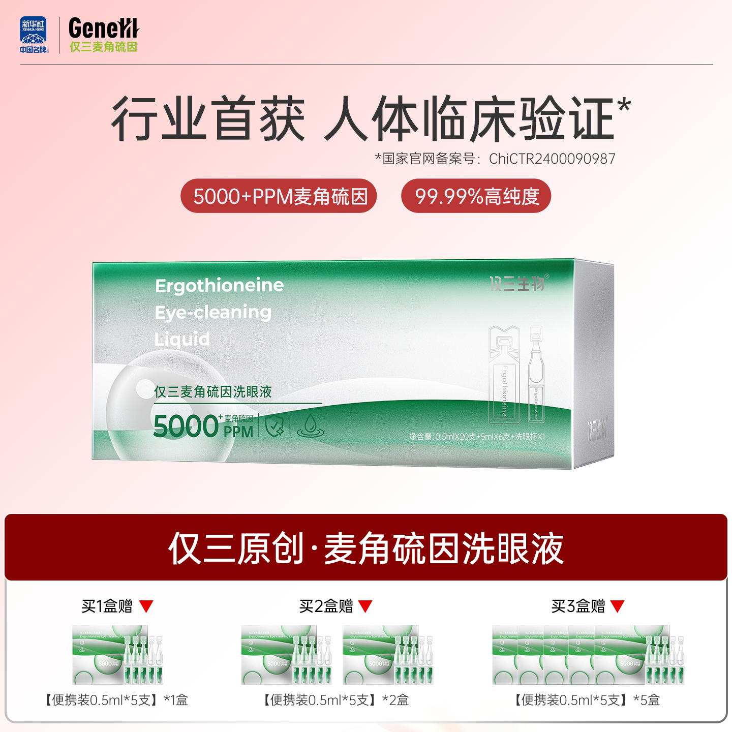 【达播专属】仅三麦角硫因次抛洗眼液便携装0.5ml*20支+5ml*6支+洗眼杯