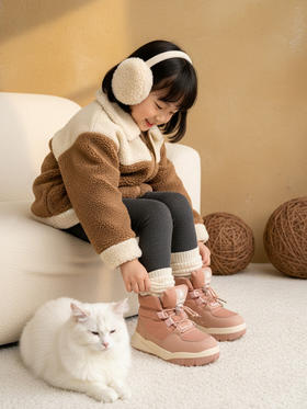 直发【正品Jeep】 男女童冬季户外厚长绒雪地靴！整双防泼水面料