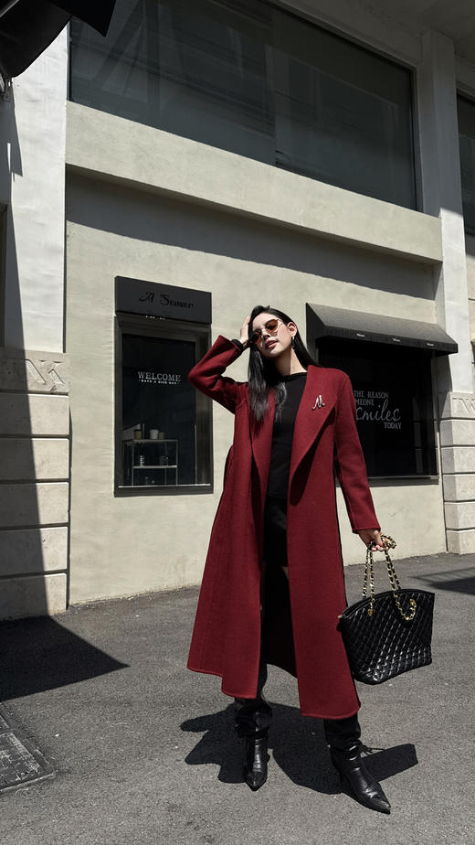 SZ6C09_胭脂色_大衣_秋冬_翻领长款双面呢系带收腰轻奢高级_高级女装_BERNIEELEN 伯妮斯茵 商品图4