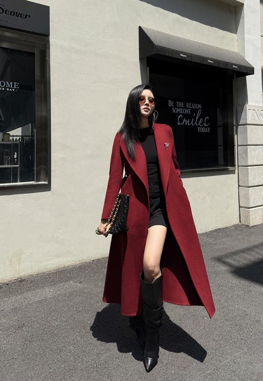 SZ6C09_胭脂色_大衣_秋冬_翻领长款双面呢系带收腰轻奢高级_高级女装_BERNIEELEN 伯妮斯茵 商品图1