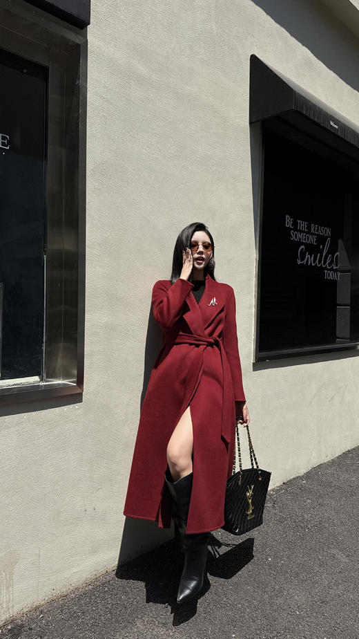 SZ6C09_胭脂色_大衣_秋冬_翻领长款双面呢系带收腰轻奢高级_高级女装_BERNIEELEN 伯妮斯茵 商品图2