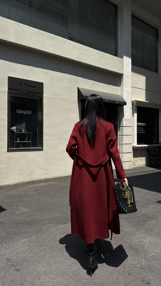 SZ6C09_胭脂色_大衣_秋冬_翻领长款双面呢系带收腰轻奢高级_高级女装_BERNIEELEN 伯妮斯茵 商品图5