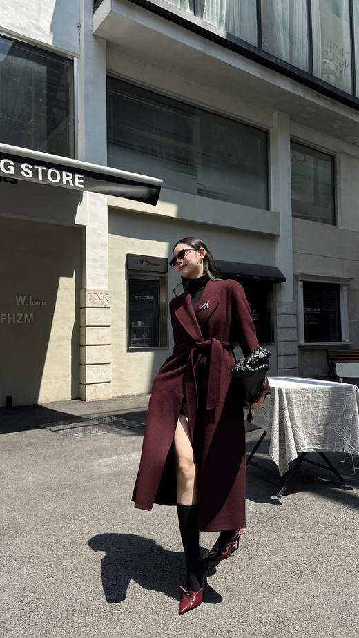 SZ6C09_紫檀色_大衣_秋冬_翻领长款双面呢系带收腰轻奢高级_高级女装_BERNIEELEN 伯妮斯茵 商品图2