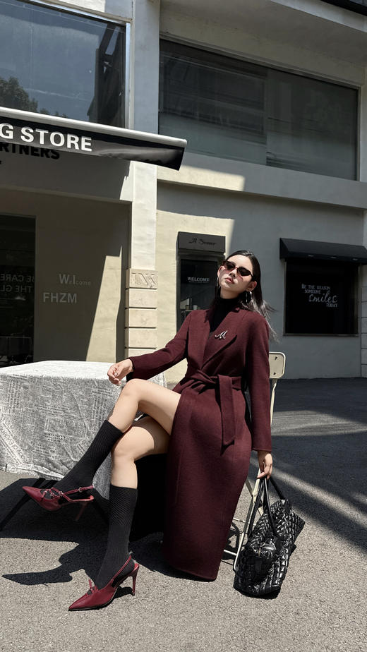 SZ6C09_紫檀色_大衣_秋冬_翻领长款双面呢系带收腰轻奢高级_高级女装_BERNIEELEN 伯妮斯茵 商品图4