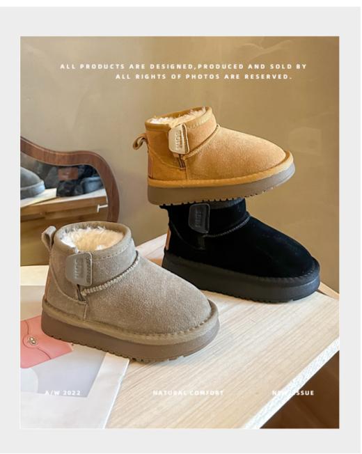 💗【品牌直发】二层牛皮！AFJI儿童真皮旗舰版加绒加厚保暖雪地靴6080🎊 ✅内里加厚绒口上脚软呼呼 固巨好穿！ 商品图1