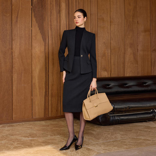 IWY/黑色无领西装套装女一粒扣商务风职业装高级感气质通勤正装CS2188 商品图2