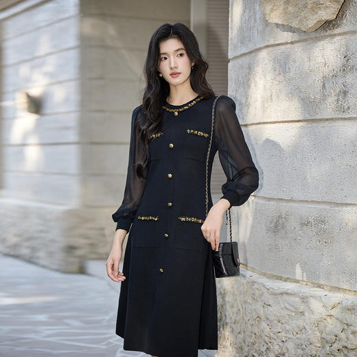 奢姿大码女装2025秋季新款时尚减龄圆领连衣裙胖妹妹气质优雅裙子9853853647 商品图4