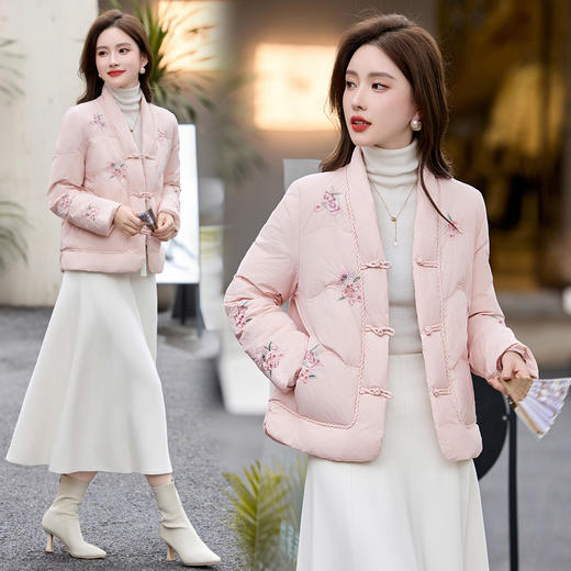 HR JXYR2930新中式风羽绒服国风宽松洋气白鸭绒外套 商品图3