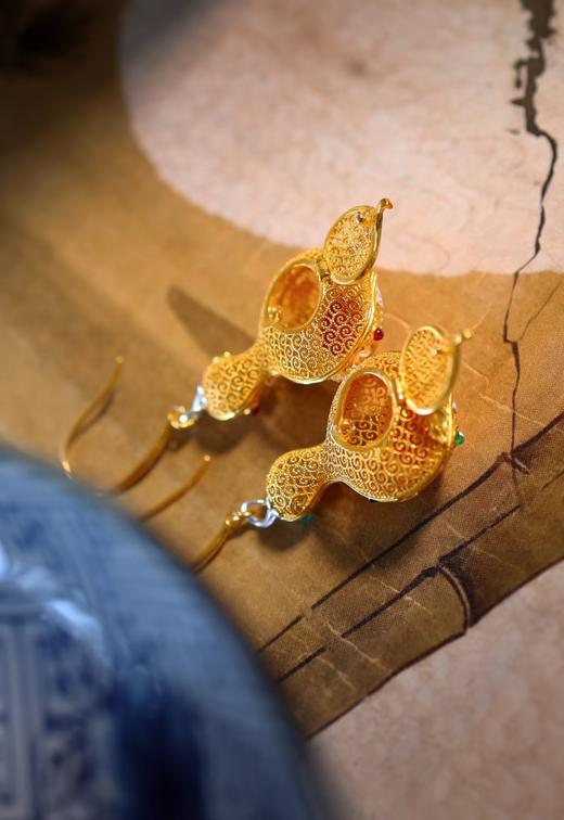 招财纳福 南红掐丝葫芦耳环 JD 商品图2