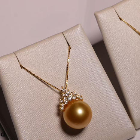 【甄珠贝】冰雪皇后款 浓金吊坠 12-13mm，正圆微微瑕，925纯银配件，面无暇，ji强光 商品图9