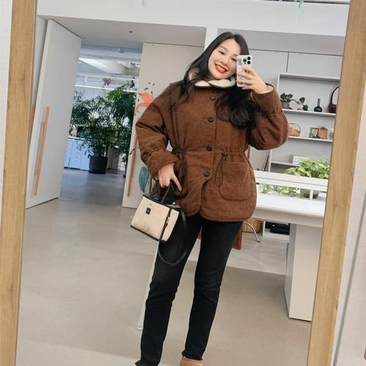 元宝藏趣 雪中三友暗绣纹 毛绒大元宝领琵琶襟 双面穿棉外套 商品图1